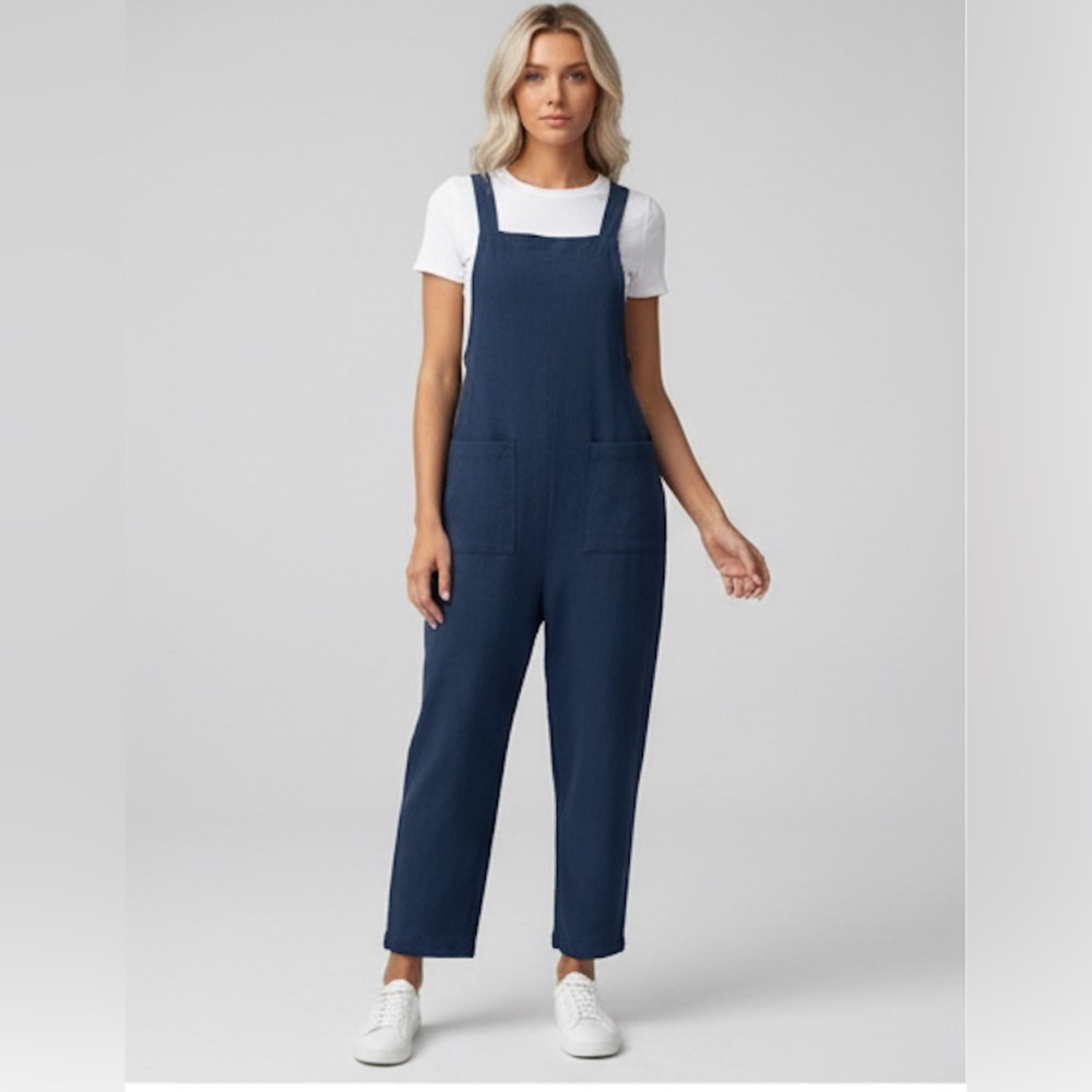 Minimalist Straight Leg Jumpsuit With Pockets Blue - Picture 1 of 5